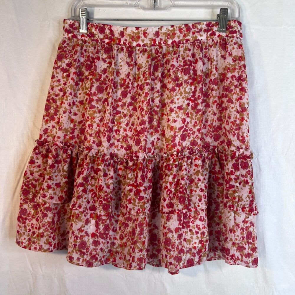 J Crew Factory‎ Pink Floral Print Aline Tiered Ruffle Skirt Lined Size Small - Picture 8 of 8